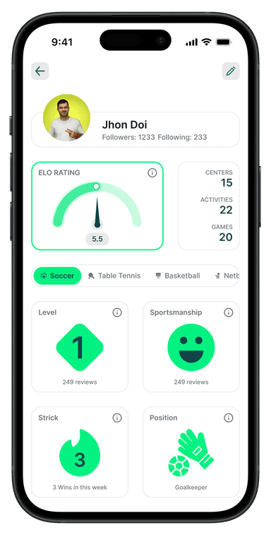 PlayerBash App Profile Screen