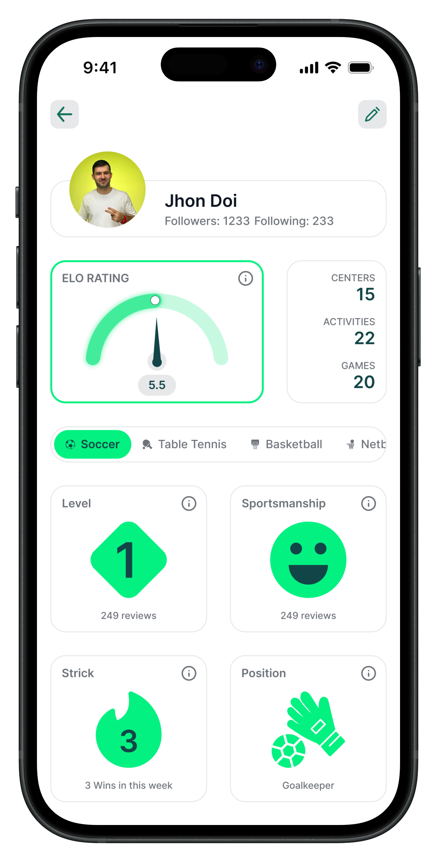Player Bash mobile player profile